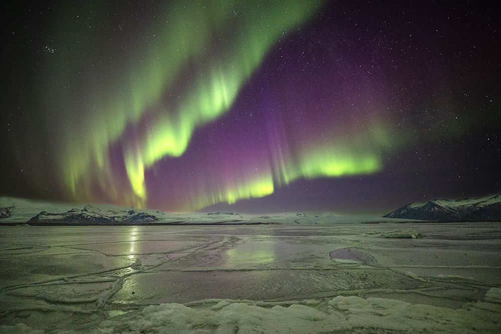 Iceland, Jokulsarlon Glacier Lagoon, Aurora Borealis
